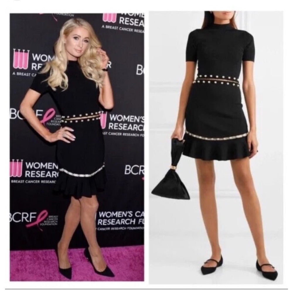 Alice + Olivia Evelyn Faux Pearl Fit-&-Flare Dress Medium